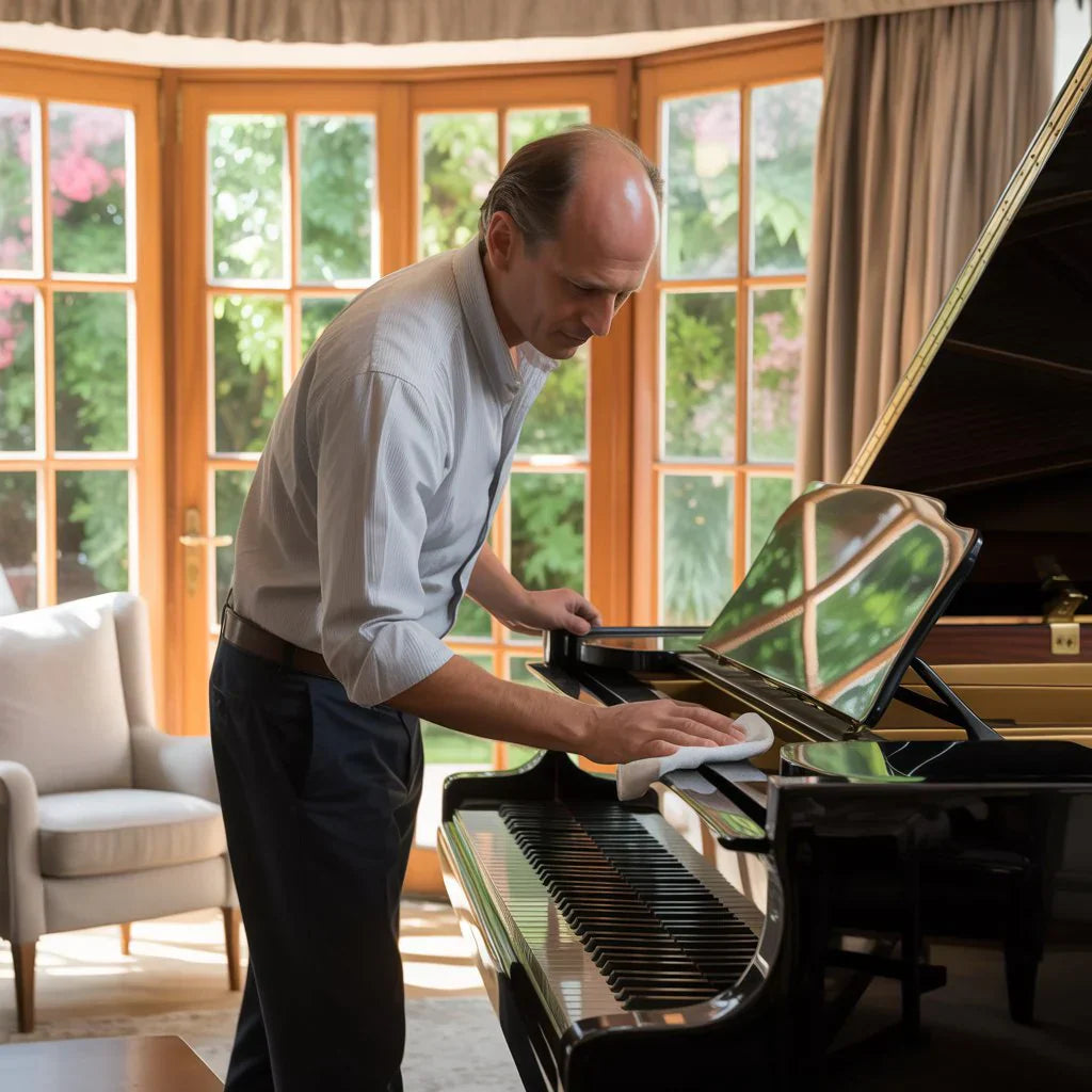 Man cleaning piano