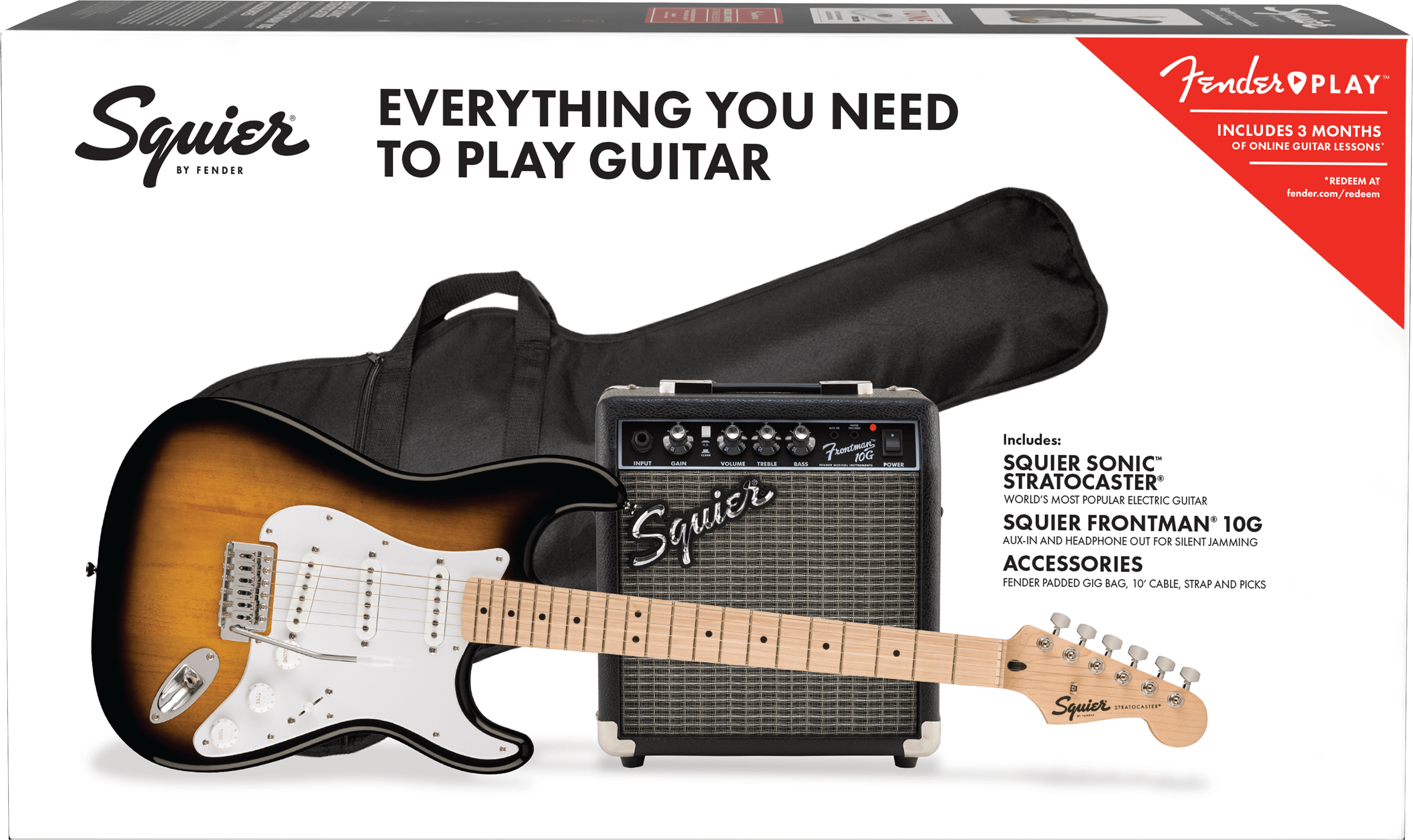 Squier Sonic Stratocaster Sunburst Pack with Frontman 10g Amp and Gig Bag - Fair Deal Music