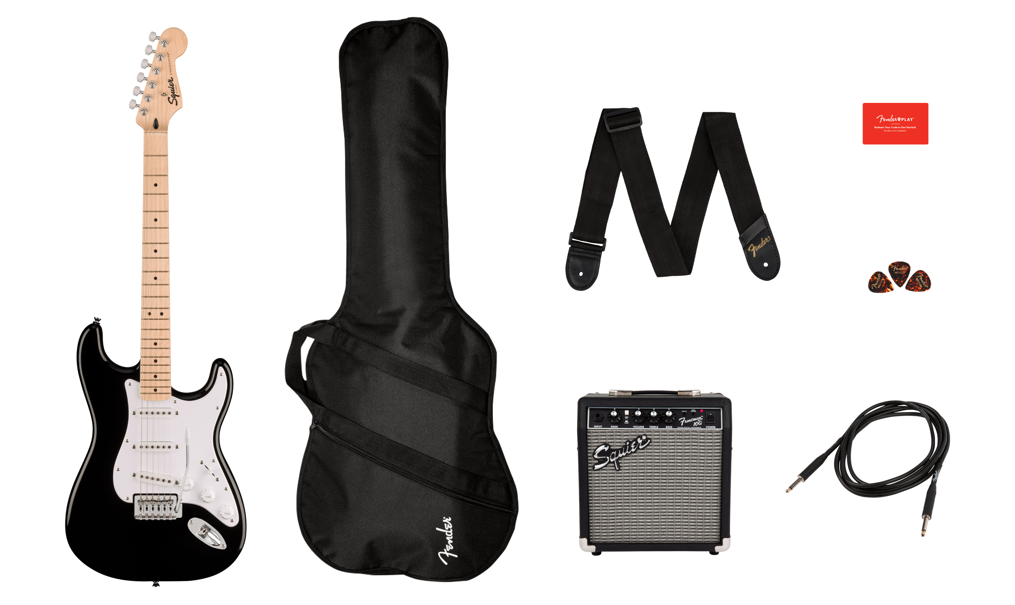 Squier Sonic Stratocaster Black Pack with Frontman 10g Amp and Gig Bag - Fair Deal Music
