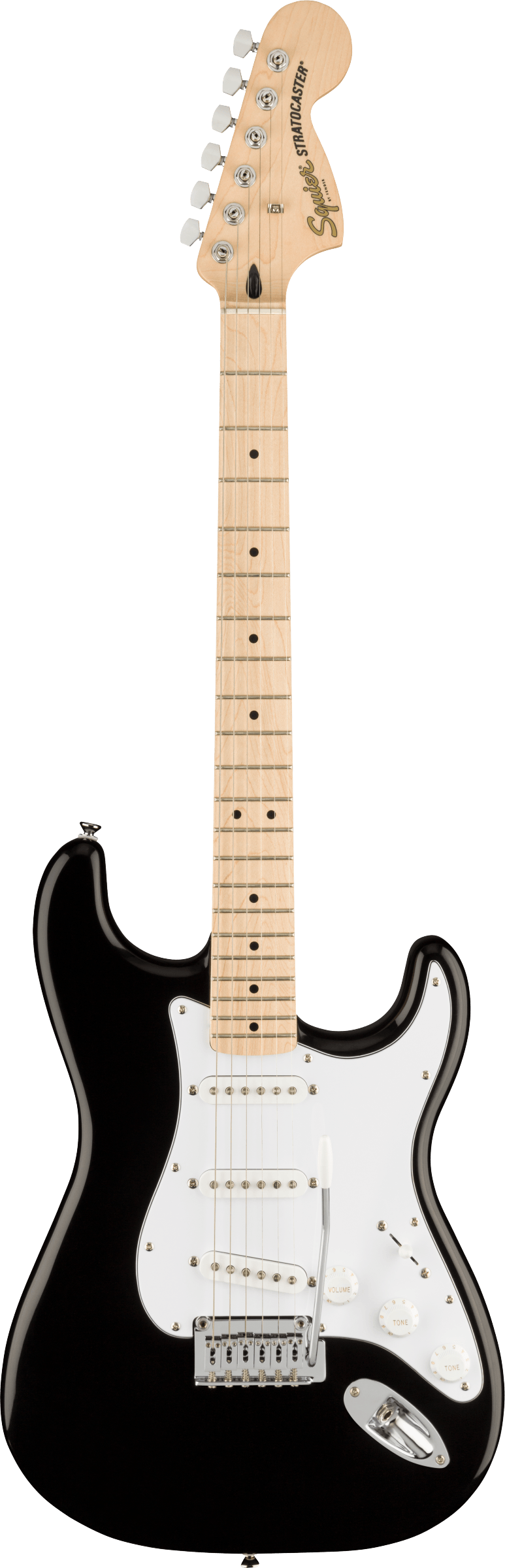 Squier Affinity Series® Stratocaster®, Maple Fingerboard, White Pickguard, Black - Fair Deal Music