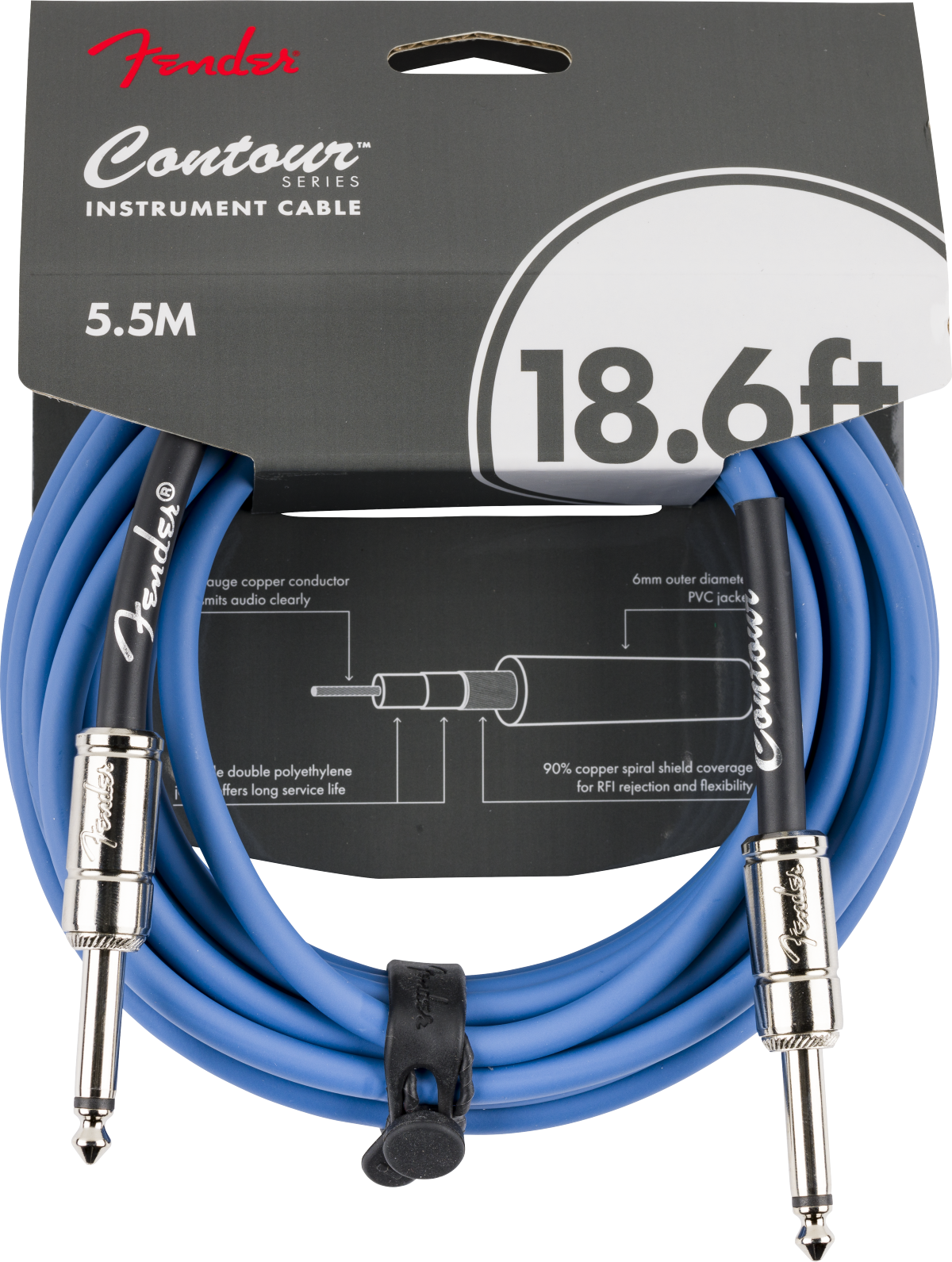 Fender Contour Series Instrument Cable, 18.6ft Lake Placid Blue - Fair Deal Music