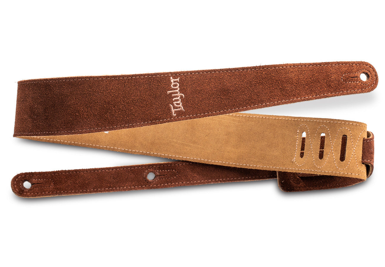 Taylor 2.5 Inch Embroidered Suede Guitar Strap Chocolate Brown - Fair Deal Music