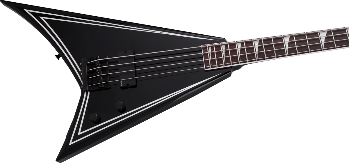 Jackson X Series RRB IV Rhoads Bass, Amaranth Fingerboard, Black with White Pinstripes - Fair Deal Music