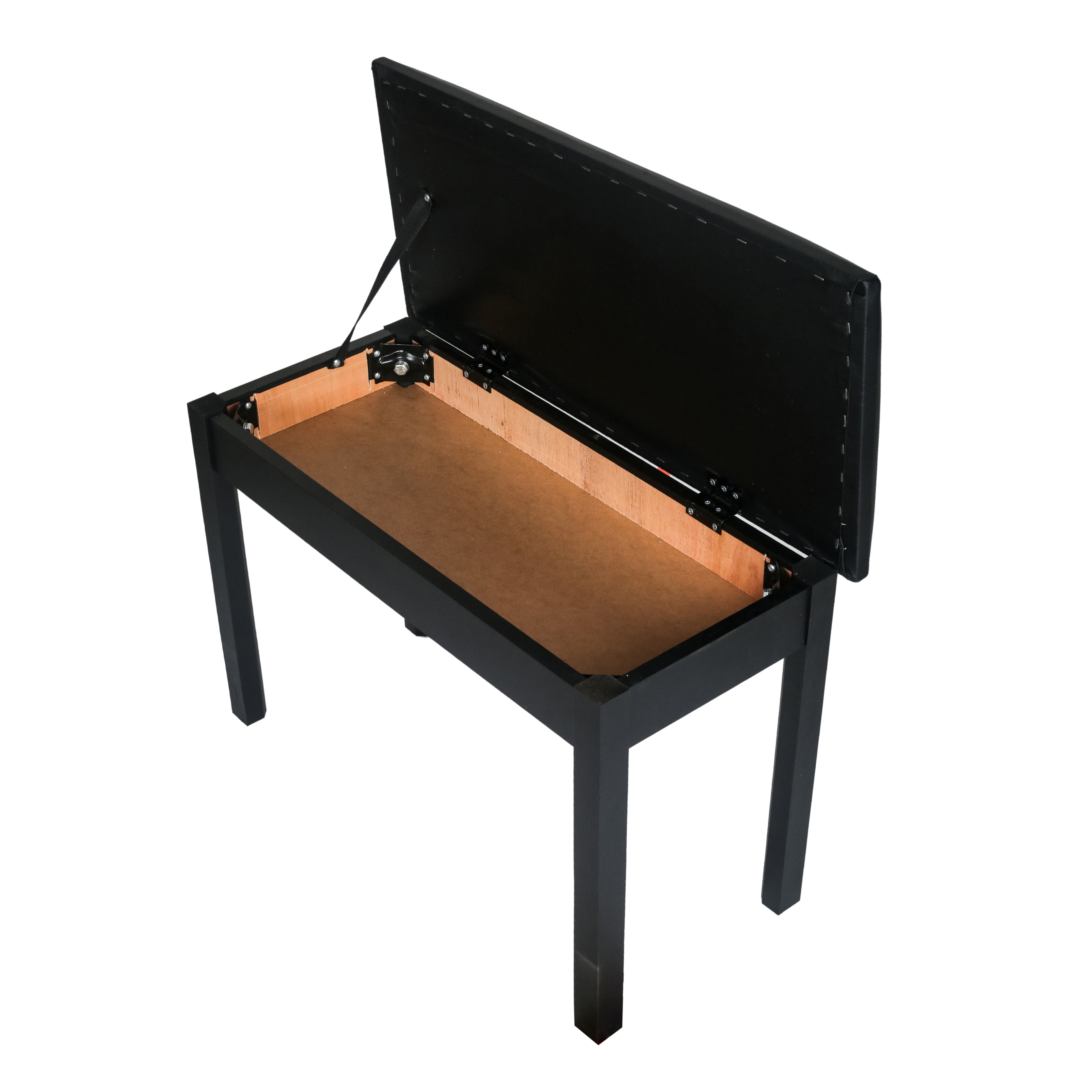 Duet Piano Bench with Storage and Plain Top in Satin Black - Fair Deal Music