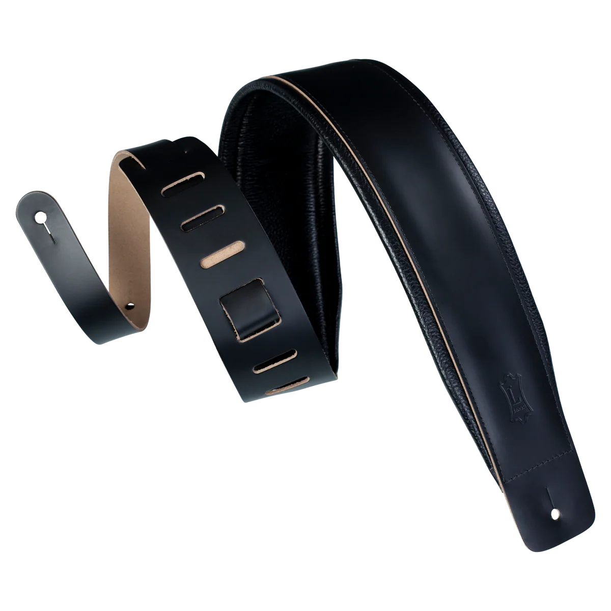 Levy's Larsen Deluxe Top Grain Leather w Garment Leather Back & Padding 3" - Black Guitar Strap - Fair Deal Music