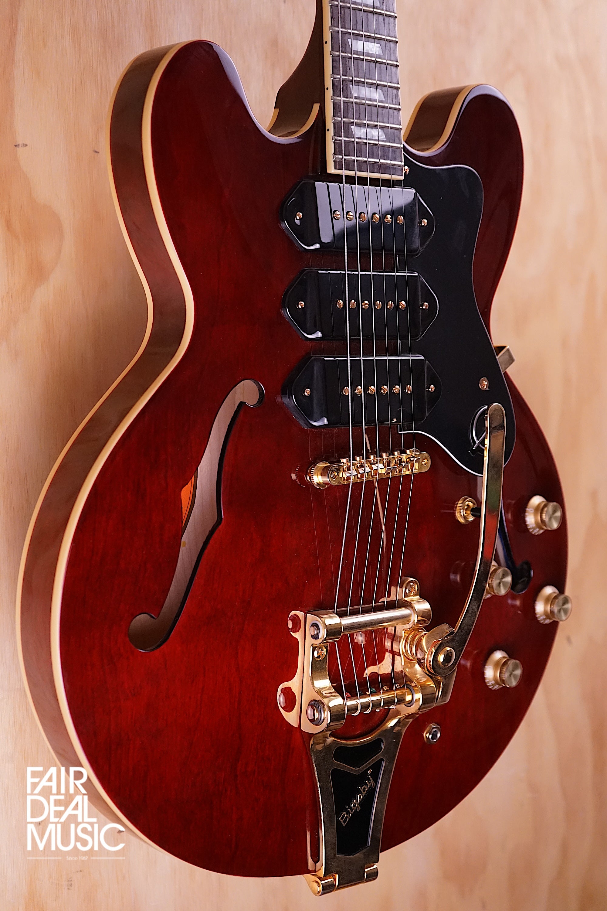 Epiphone Custom Riviera P93 Electric Guitar in Wine Red, with Hard Case, USED - Fair Deal Music