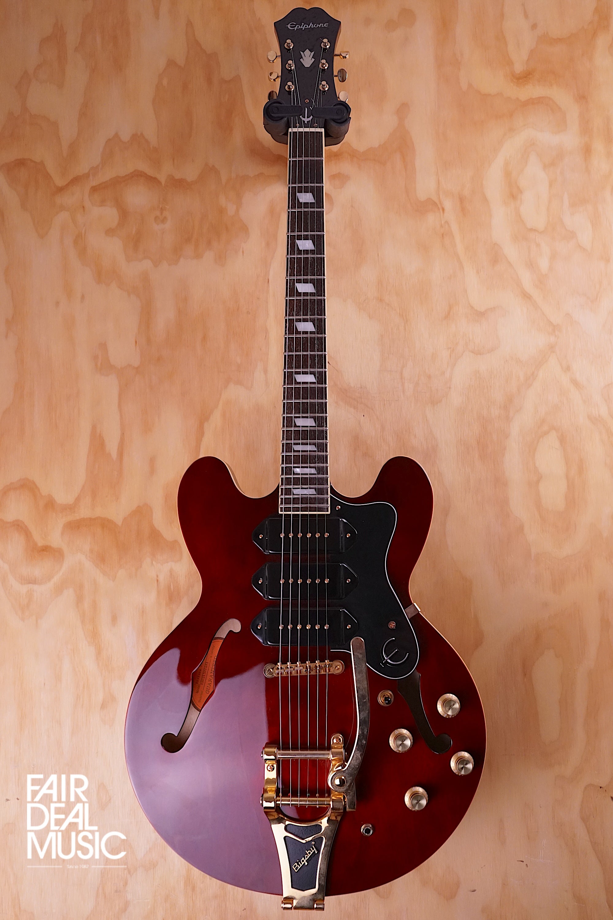 Epiphone Custom Riviera P93 Electric Guitar in Wine Red, with Hard Case, USED - Fair Deal Music