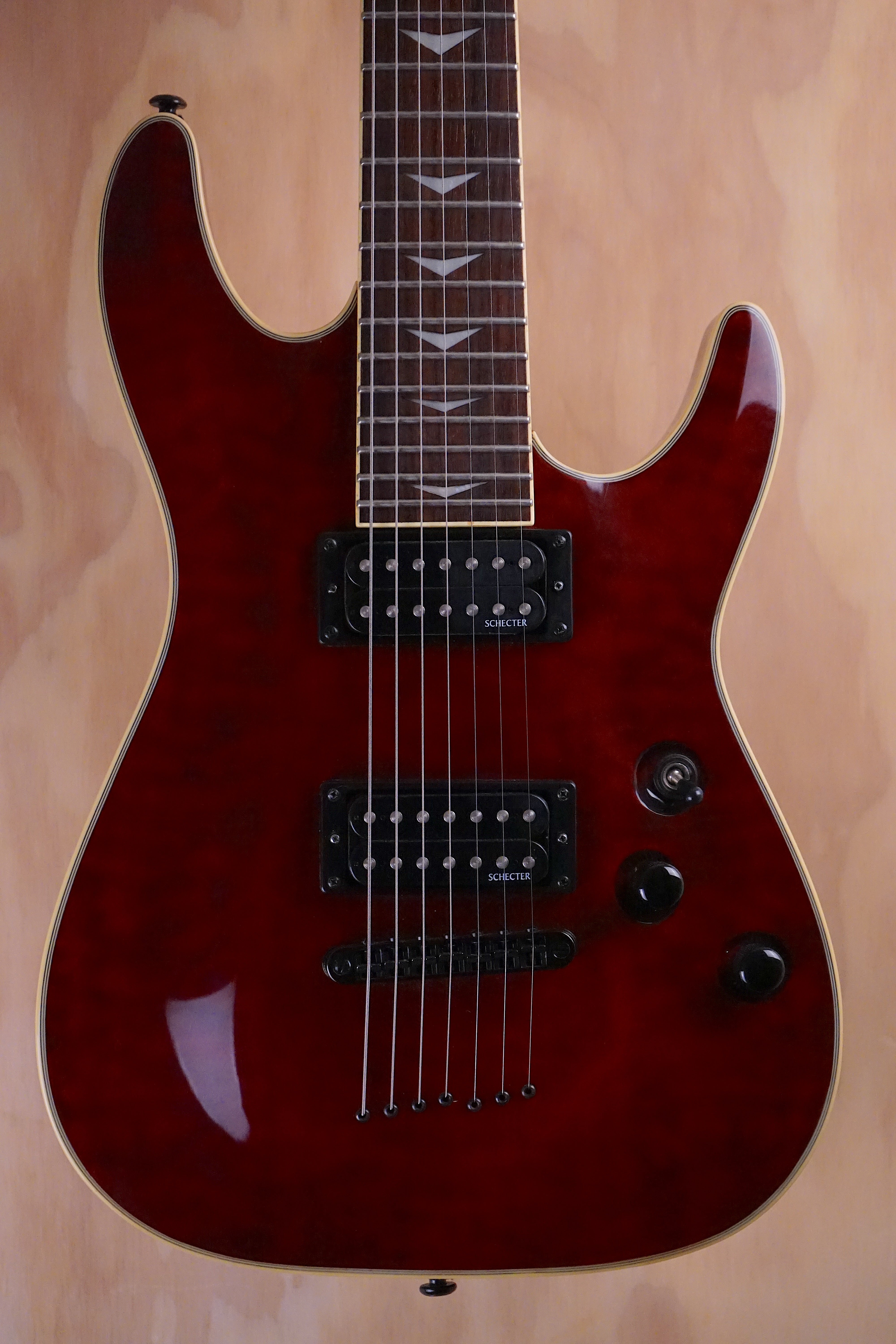 Schecter Omen Extreme 7 in Black Cherry Electric Guitar, (Used, Comm) - Fair Deal Music