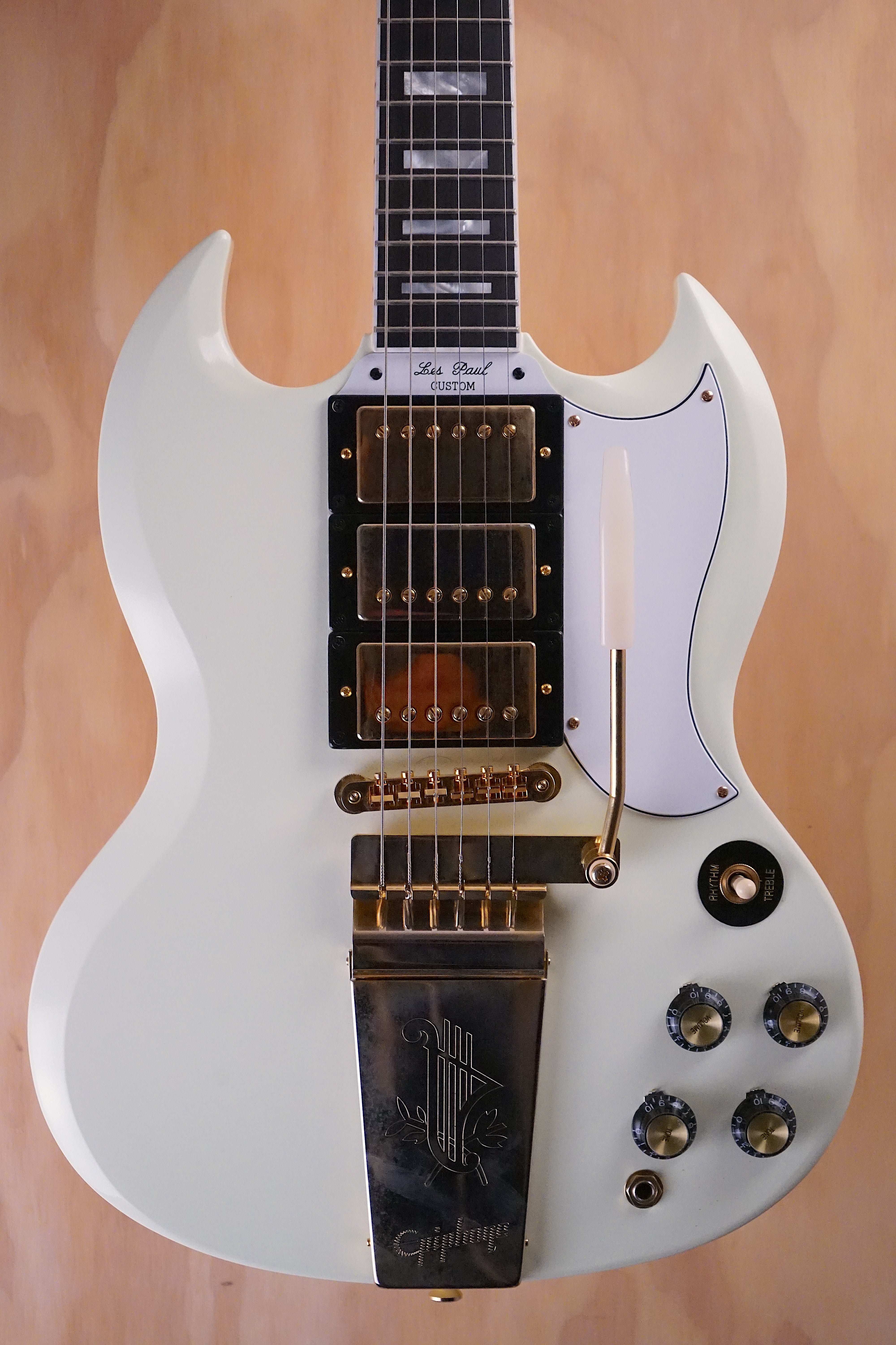 Epiphone Inspired by Gibson Custom 1963 Les Paul SG Custom with Maestro Vibrola Classic White Electric Guitar, (Used) - Fair Deal Music