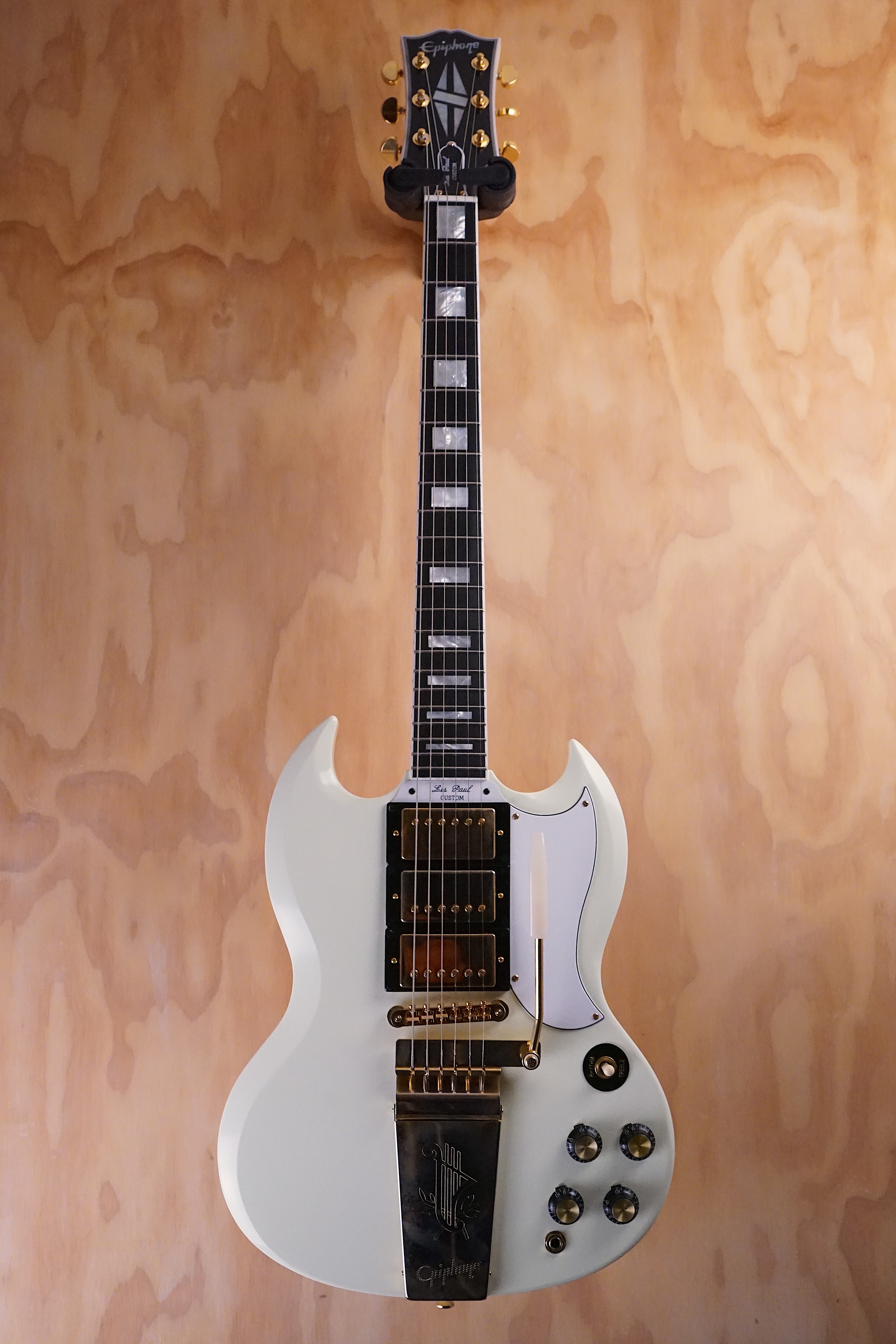 Epiphone Inspired by Gibson Custom 1963 Les Paul SG Custom with Maestro Vibrola Classic White Electric Guitar, (Used) - Fair Deal Music