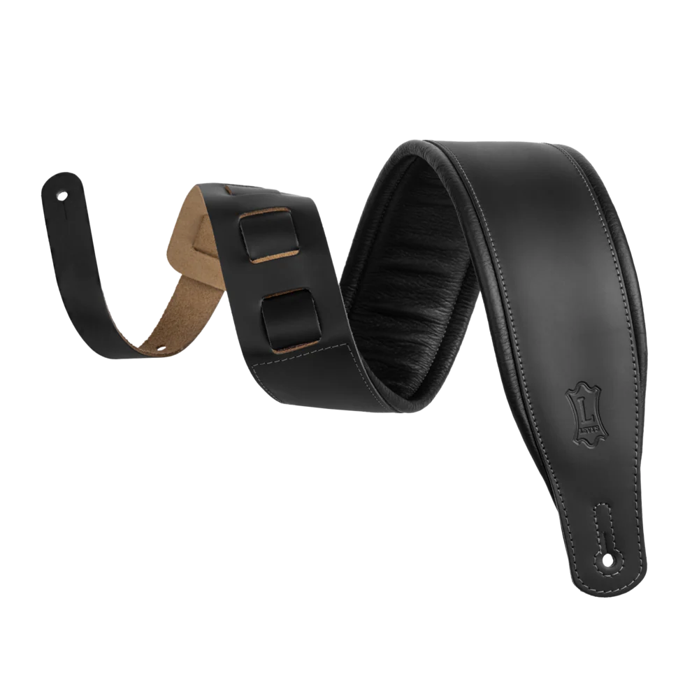 Levy's Amped Top Grain Leather Padded 3" - Black Guitar Strap - Fair Deal Music