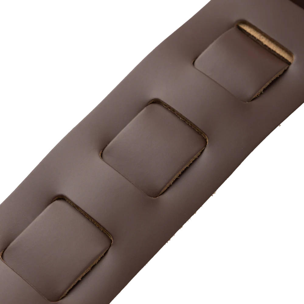 Levy's Amped Top Grain Leather Padded 3" - Dark Brown on Cream Guitar Strap - Fair Deal Music