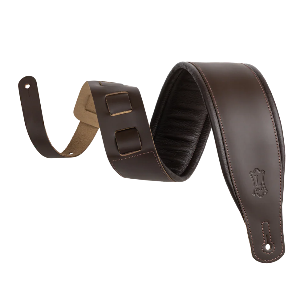 Levy's Amped Top Grain Leather Padded 3" - Dark Brown Guitar Strap - Fair Deal Music