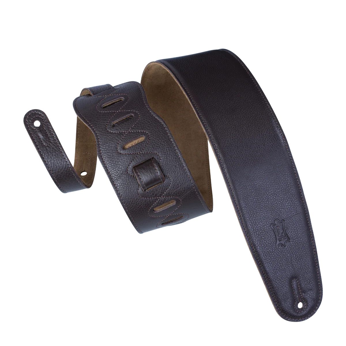 Levy's Heritage Crafted Garment Leather w Suede Back Padded 3 1/2" - Dark Brown Guitar Strap - Fair Deal Music