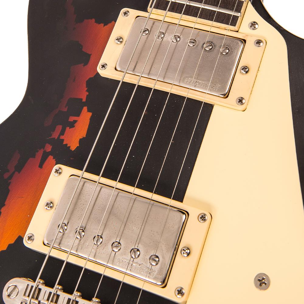 Vintage V100 ICON Electric Guitar ~ Distressed Black Over Sunburst - Fair Deal Music