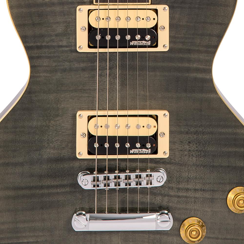Vintage V100T ReIssued Series Electric Guitar ~ Flamed Thru Black - Fair Deal Music