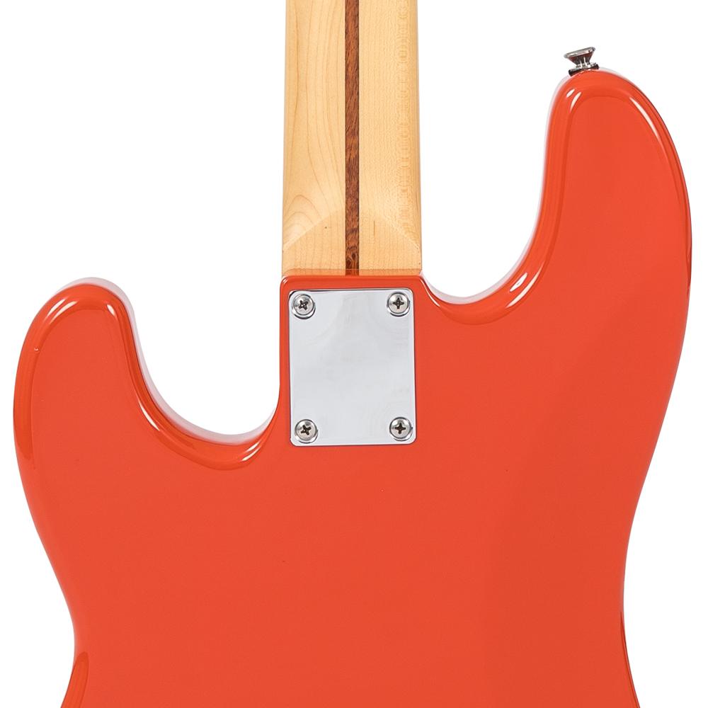 Vintage V4 ReIssued Maple Fingerboard Bass Guitar ~ Firenza Red - Fair Deal Music