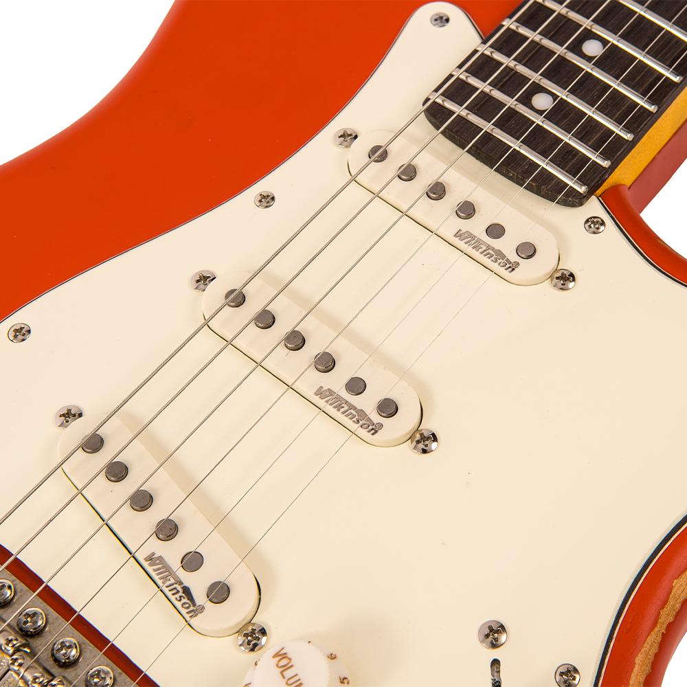 Vintage V6 ICON Electric Guitar ~ Distressed Firenza Red - Fair Deal Music