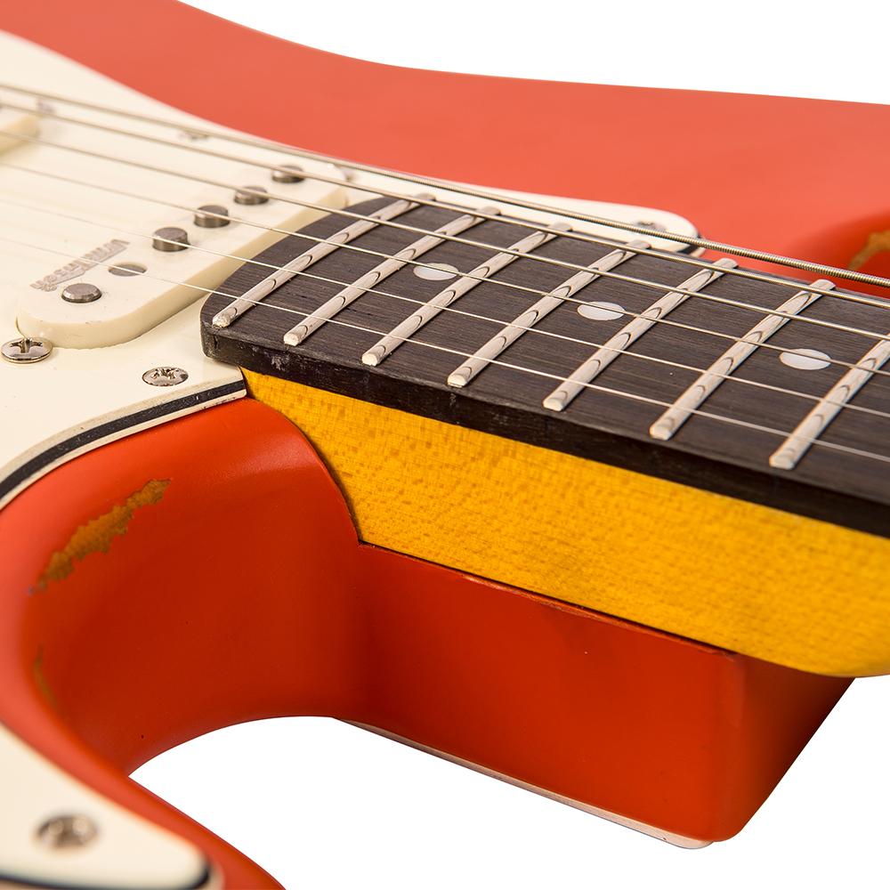 Vintage V6 ICON Electric Guitar ~ Distressed Firenza Red - Fair Deal Music