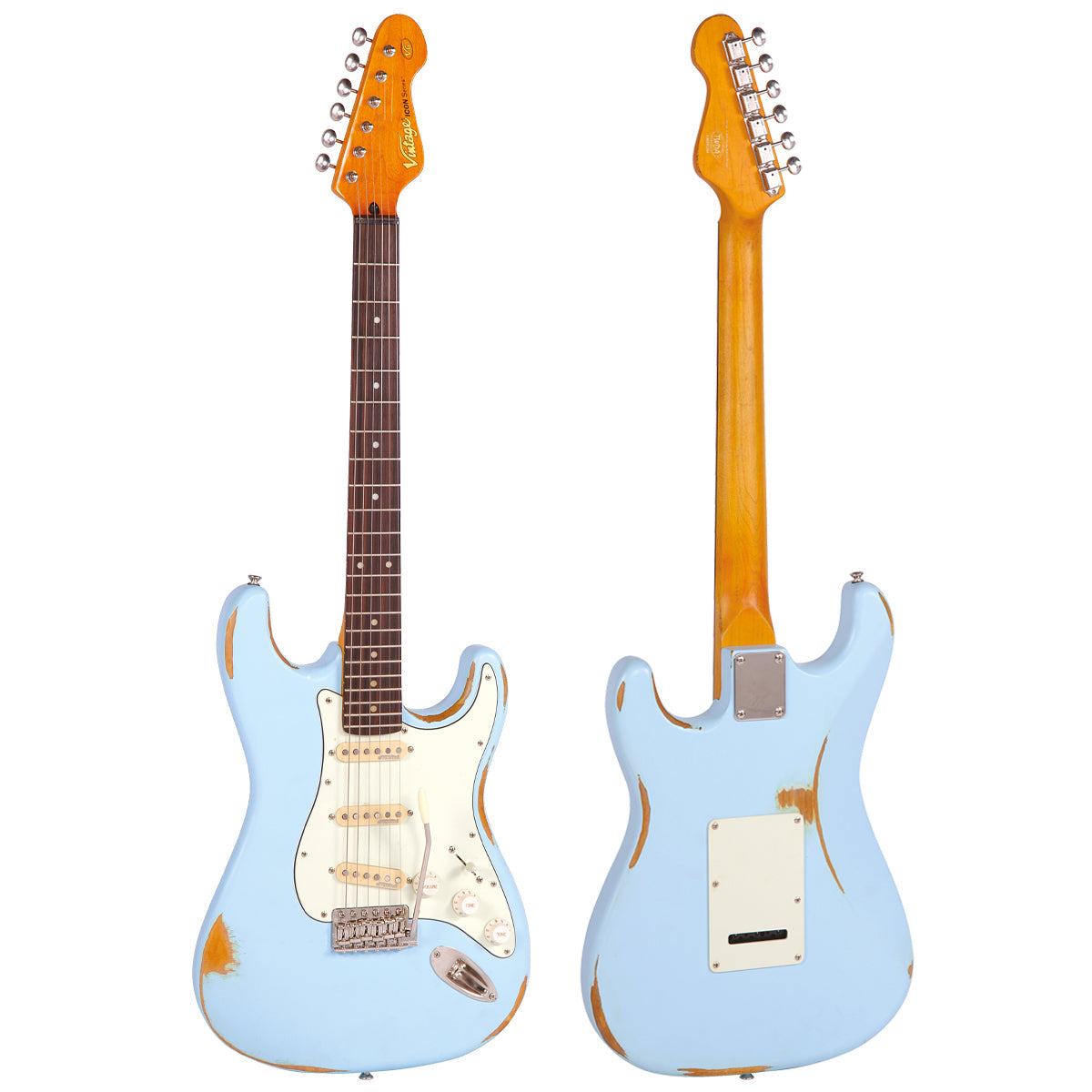 Vintage V6 ICON Electric Guitar ~ Distressed Laguna Blue - Fair Deal Music