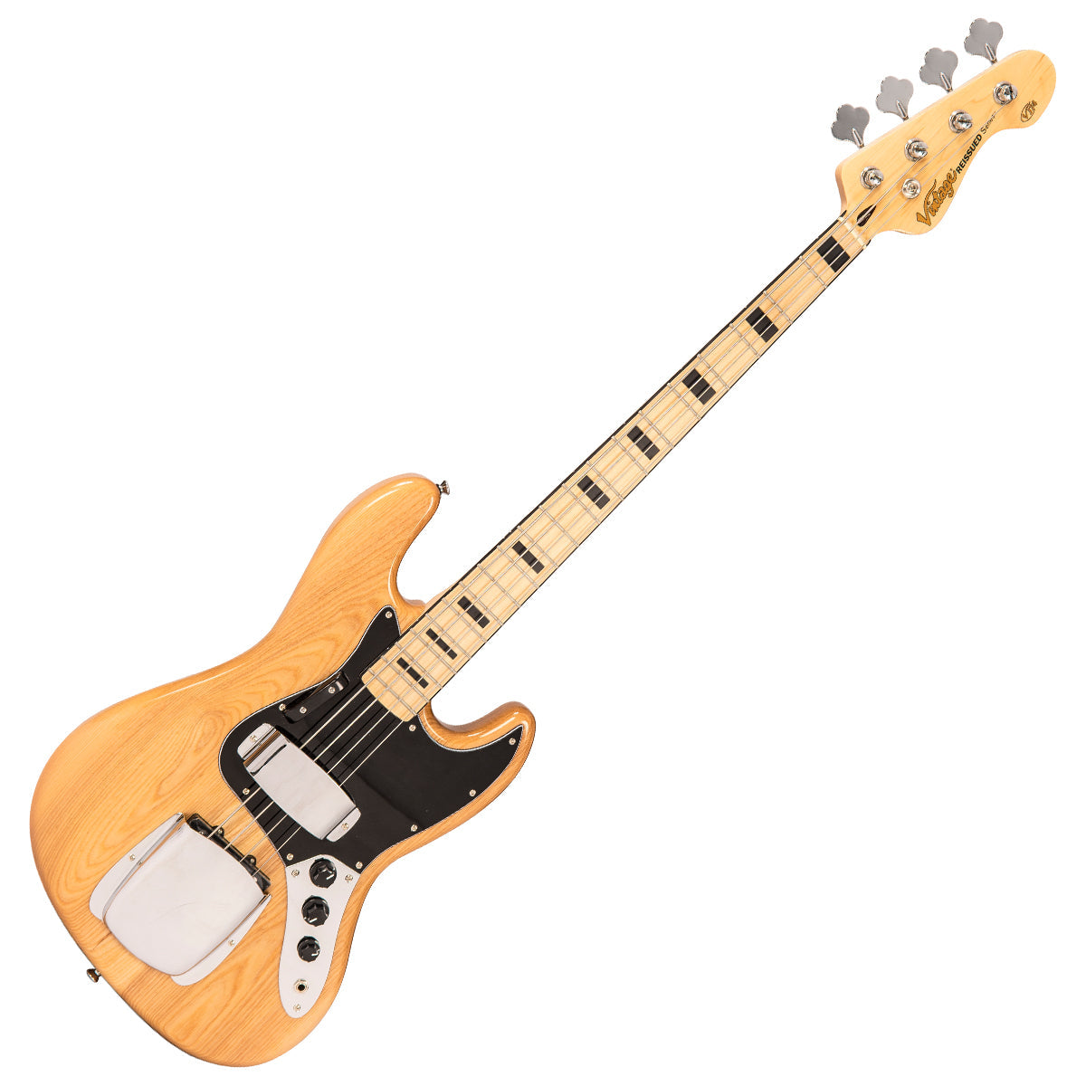 Vintage VJ74 ReIssued Maple Fingerboard Bass ~ Natural Ash - Fair Deal Music
