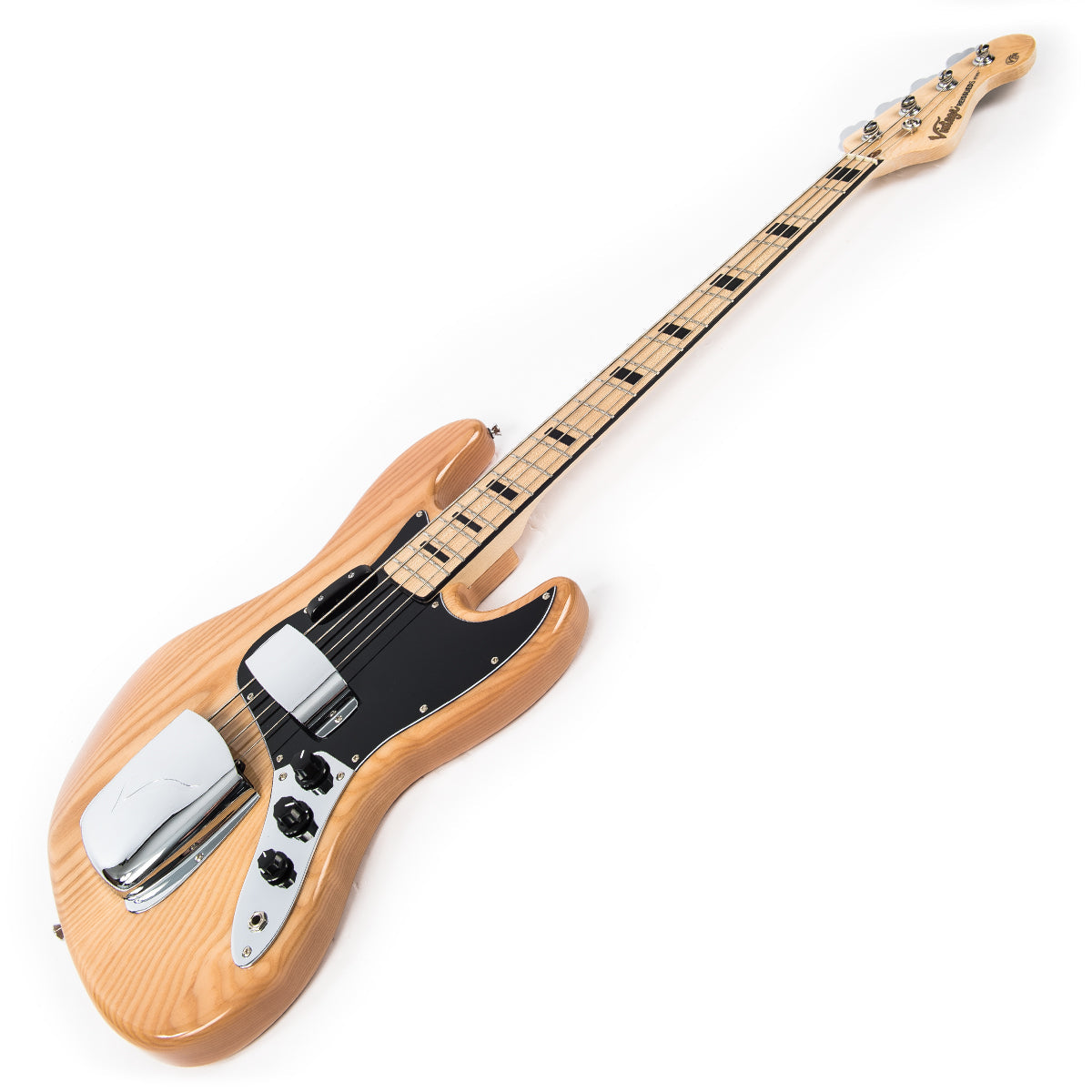 Vintage VJ74 ReIssued Maple Fingerboard Bass ~ Natural Ash - Fair Deal Music