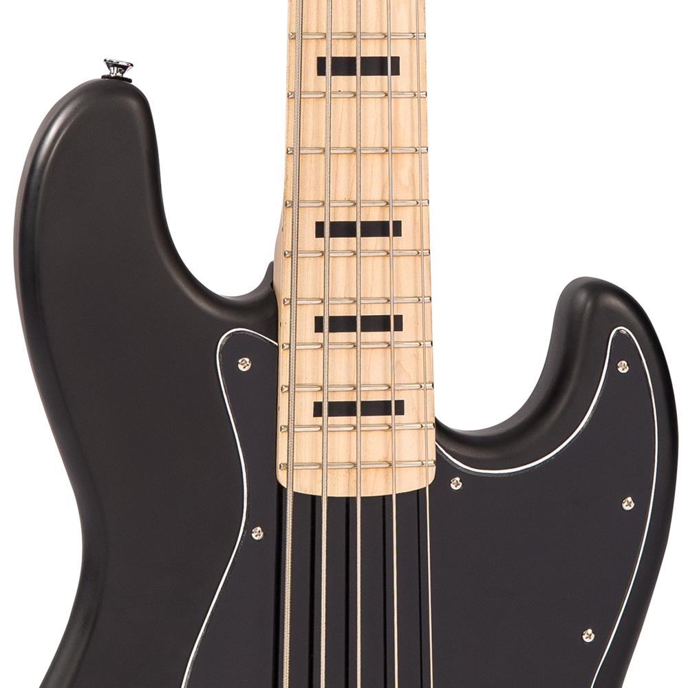 Vintage VJ75 ReIssued Maple Fingerboard Bass Guitar ~ 5-String ~ Black - Fair Deal Music