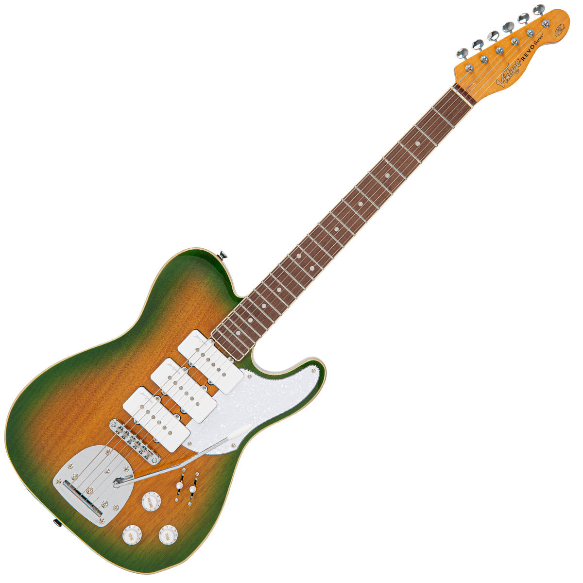 Vintage REVO Series Trio Electric Guitar ~ Green/Yellow Burst - Fair Deal Music