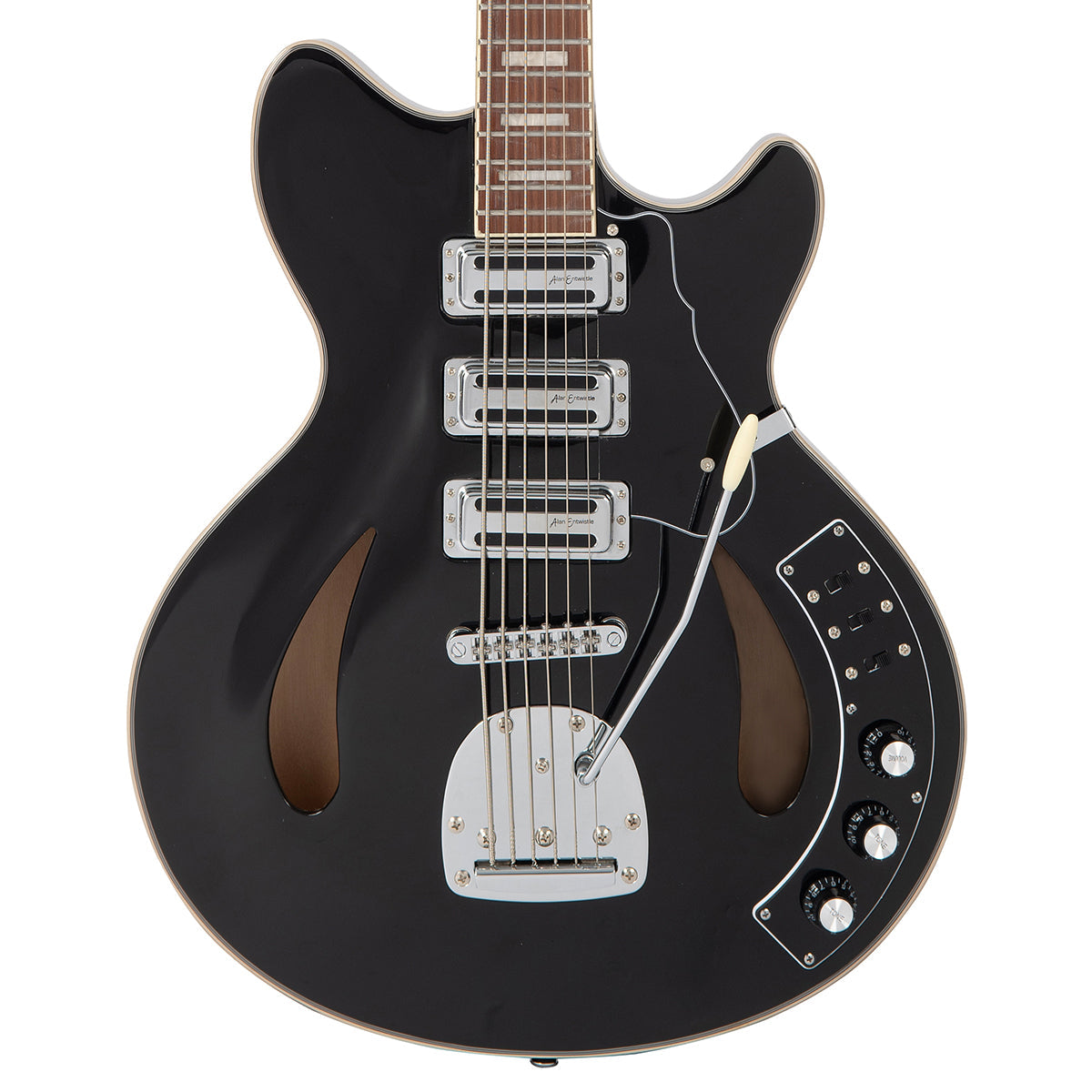Vintage REVO Series 'Custom Supreme Baritone VI' Semi-Acoustic Guitar ~ Boulevard Black - Fair Deal Music