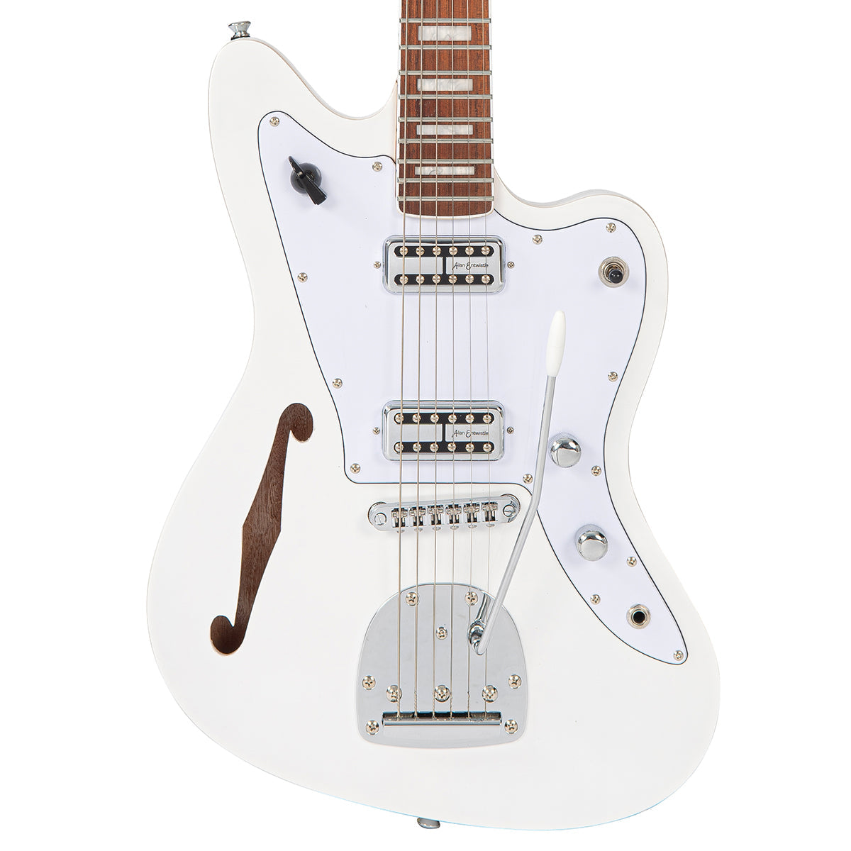 Vintage REVO Series 'Surfmaster Thinline' Twin Electric Guitar ~ Arctic White - Fair Deal Music