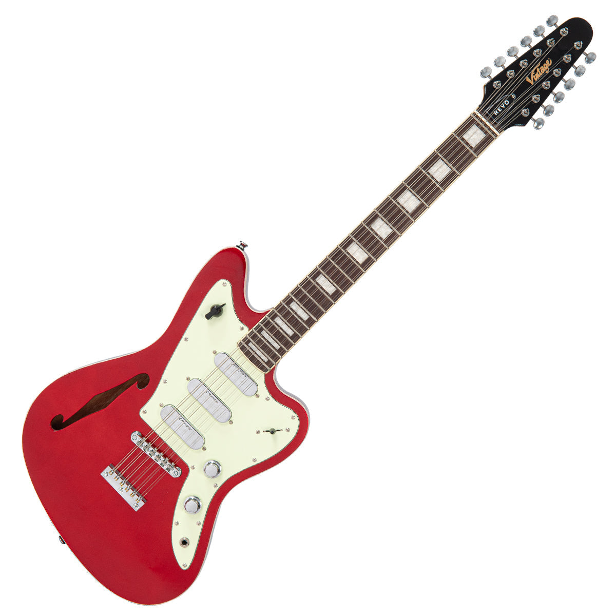 Vintage REVO Series 'Surfmaster Thinline 12' Electric Guitar ~ Candy Apple Red - Fair Deal Music