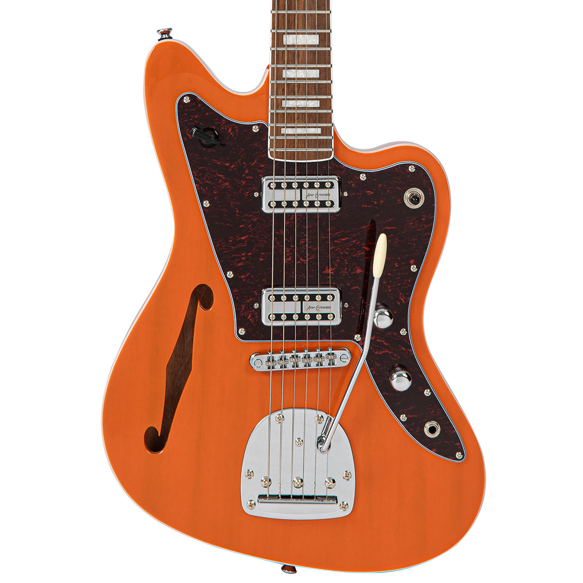 Vintage REVO Series 'Surfmaster' Thinline Twin Electric Guitar ~ Trans Orange - Fair Deal Music