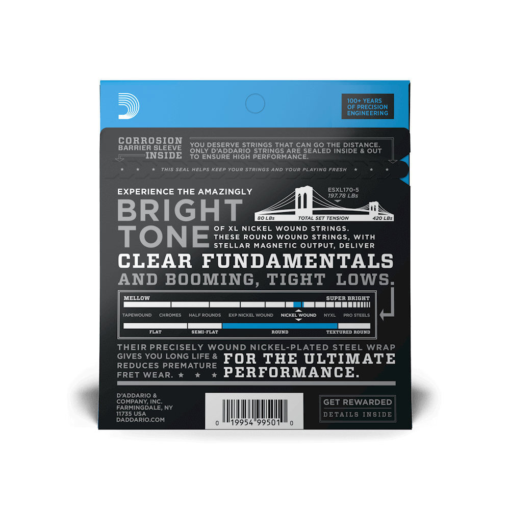 EXL170-5 Regular Light Long Scale 5-String Bass Strings 45-130 - Fair Deal Music