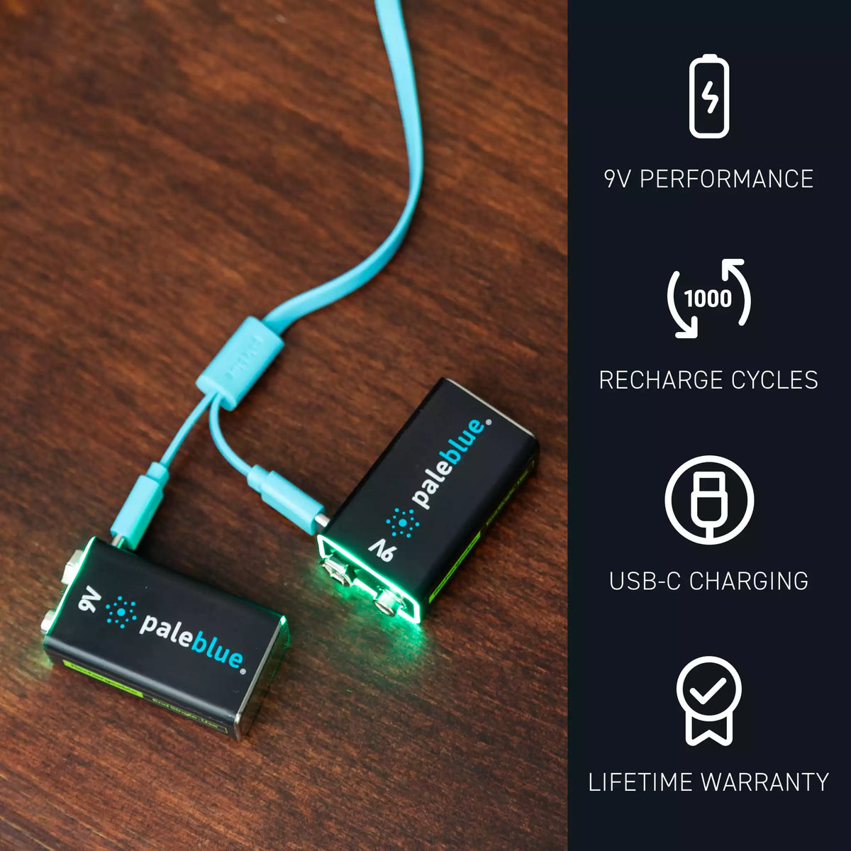 Paleblue Voyager 9V USB-C Rechargeable Batteries 2 Pack - Fair Deal Music