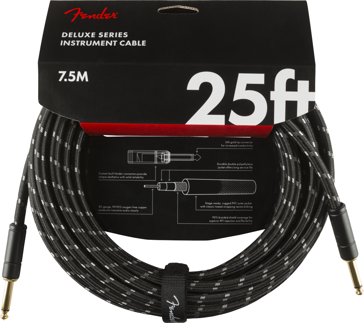 Fender Deluxe Series 25' Instrument Cable Black Tweed - Fair Deal Music