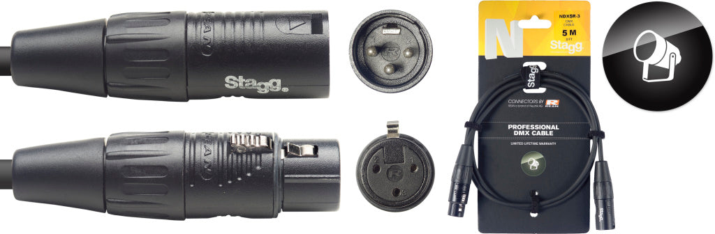 Stagg NDX5R-3 5M/16F DMX CBL XLRf-XLRm 3P BK - Fair Deal Music