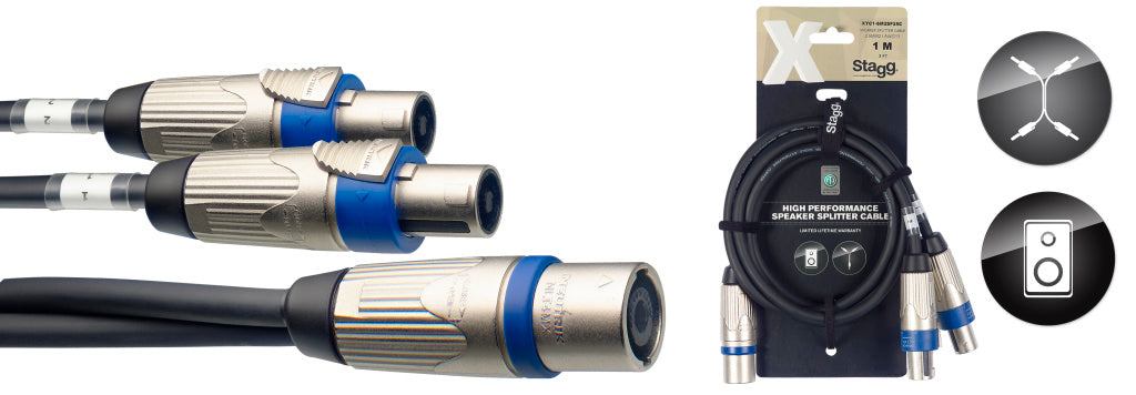 Stagg XYC1-SM2SF25C X-Series SpeakON Splitter - 4-pin SpeakON M / 2x 4-pin SpeakON F - Fair Deal Music