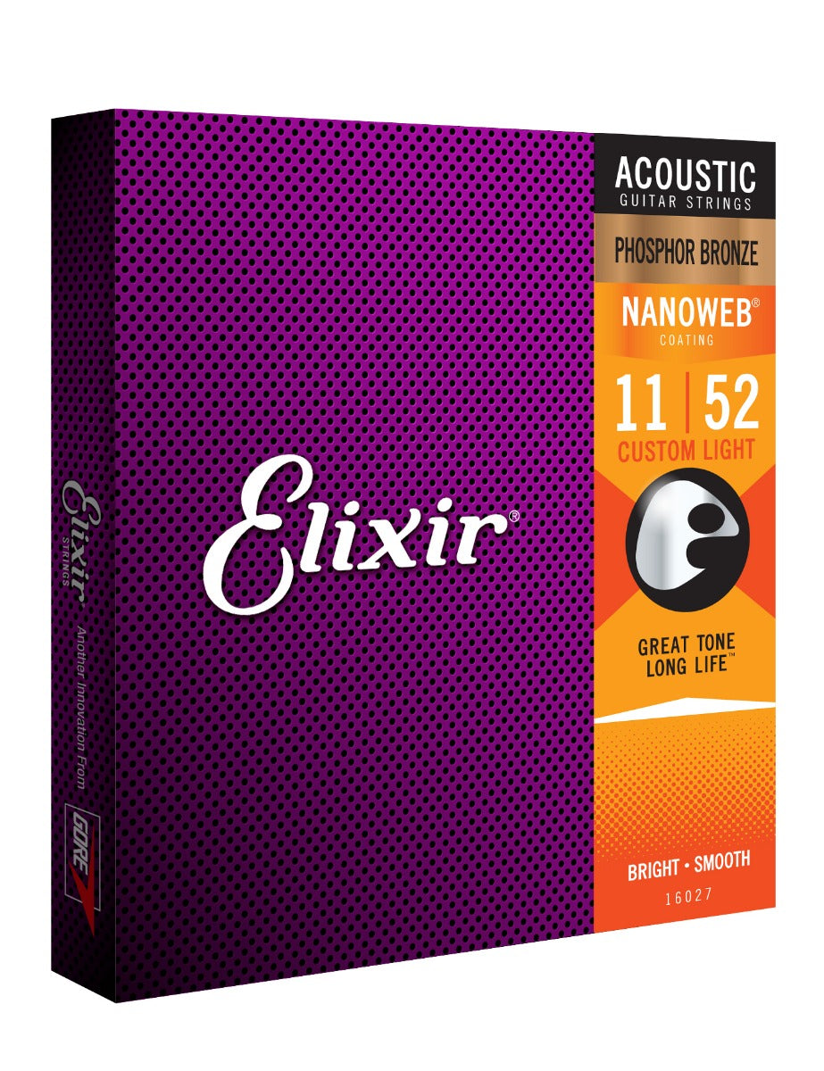 Elixir E16027 Nanoweb Custom Light Phosphor Bronze Strings, 11-52 - Fair Deal Music