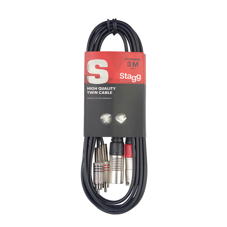 Stagg STC3CMXM 3M/10FT TWIN CABLE RCAm-XLRm - Fair Deal Music
