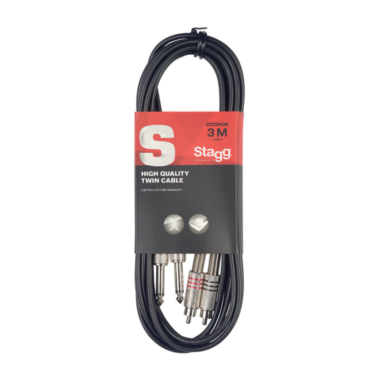 Stagg STC3PCM 3M/10FT TWIN CABLE PLUG-RCAm - Fair Deal Music