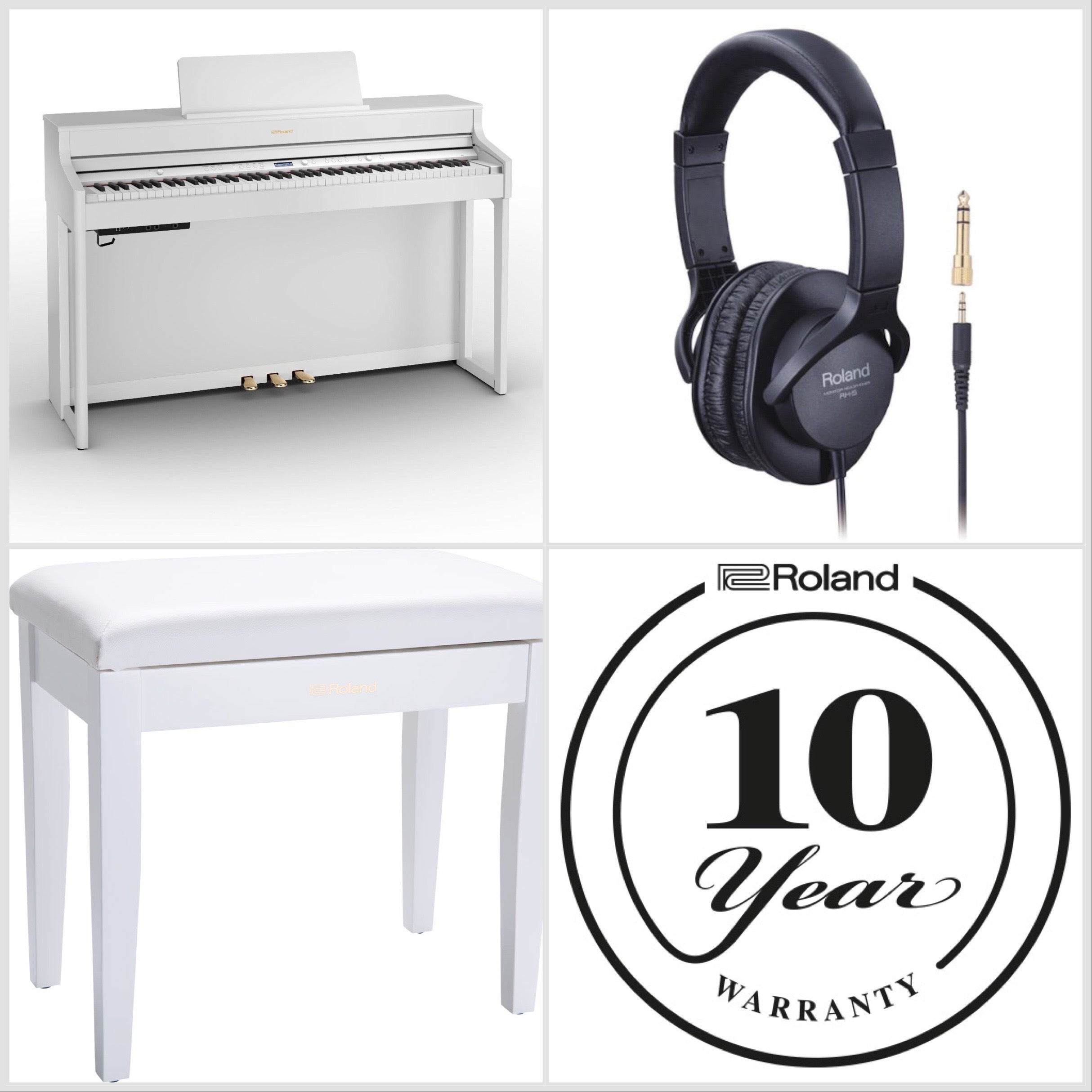 Roland HP702-WH Digital Upright Piano White Satin Bundle - Fair Deal Music