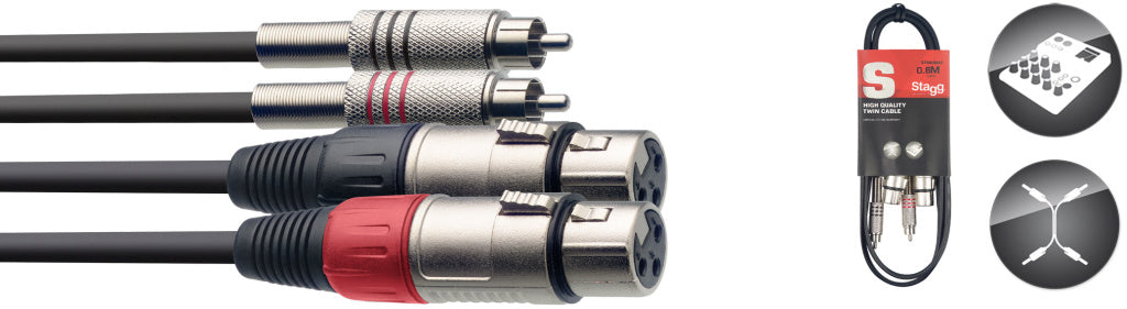 Stagg STC060CMXF 60CM/2FT TWIN CABLE RCAm-XLRf - Fair Deal Music