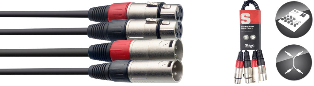 Stagg STC060XMXF 60CM/2FT TWIN CABLE XLRm-XLRf - Fair Deal Music