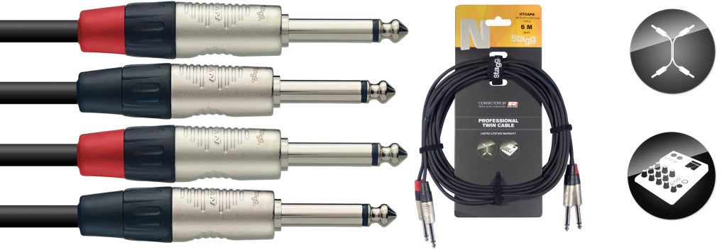 Stagg NTC6PR 6M/20FT Twin Cable Plug-Plug DLX - Fair Deal Music