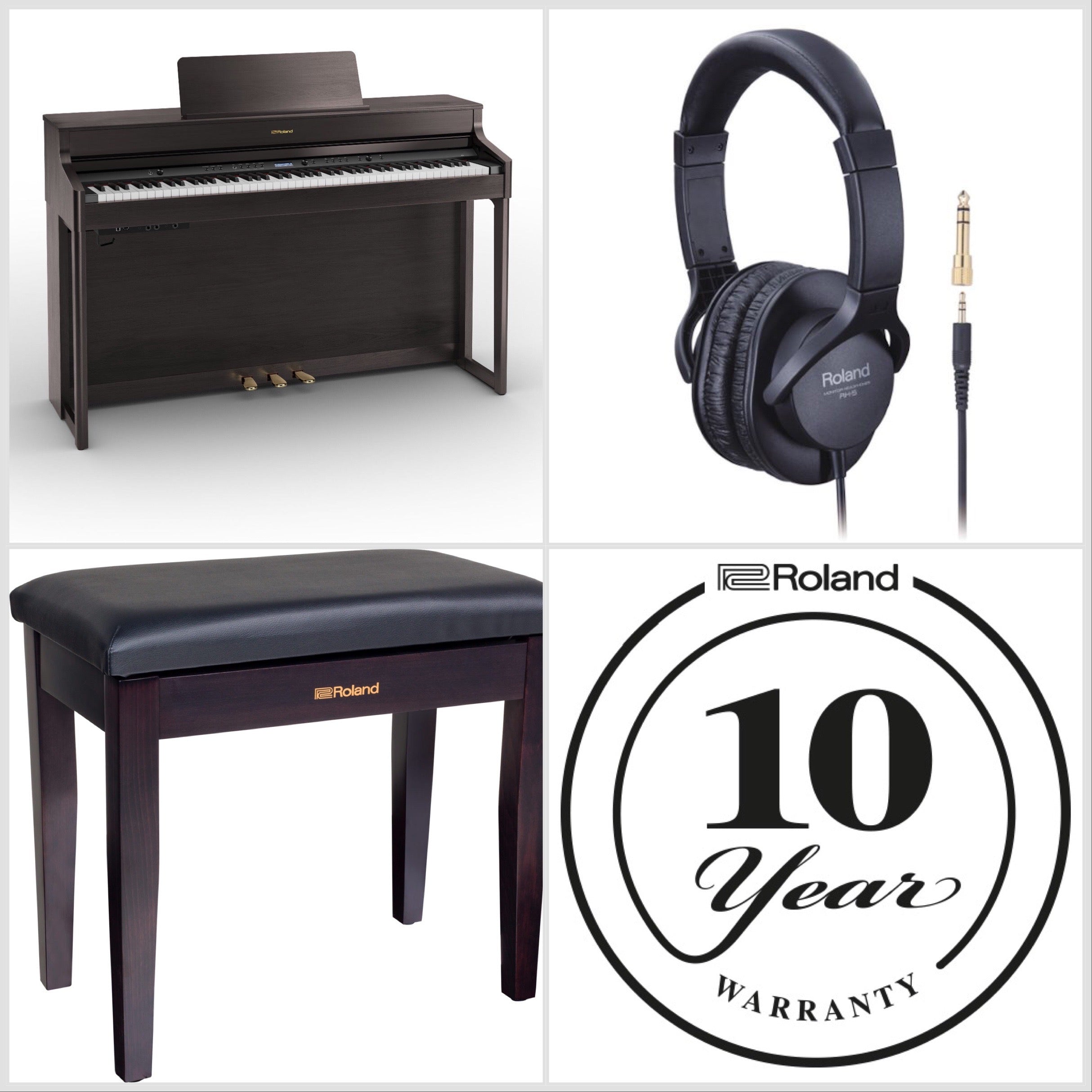 Roland HP702-DR Digital Upright Piano Dark Rosewood Bundle - Fair Deal Music
