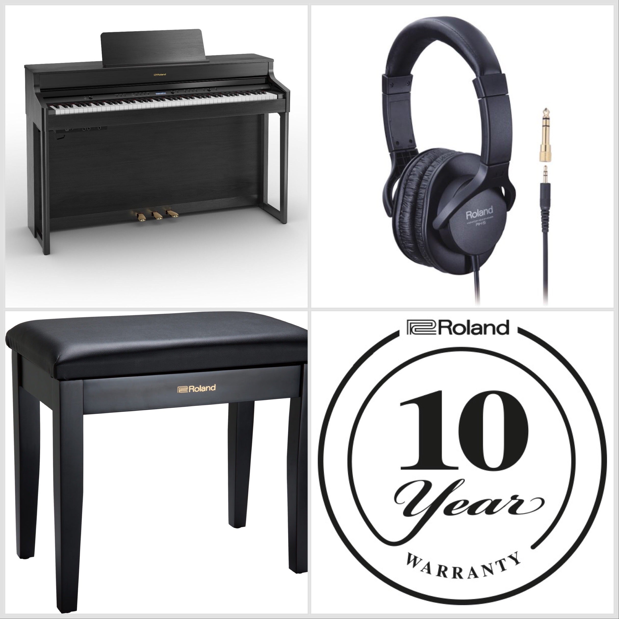 Roland HP702-CH Digital Upright Piano Charcoal Black Bundle - Fair Deal Music