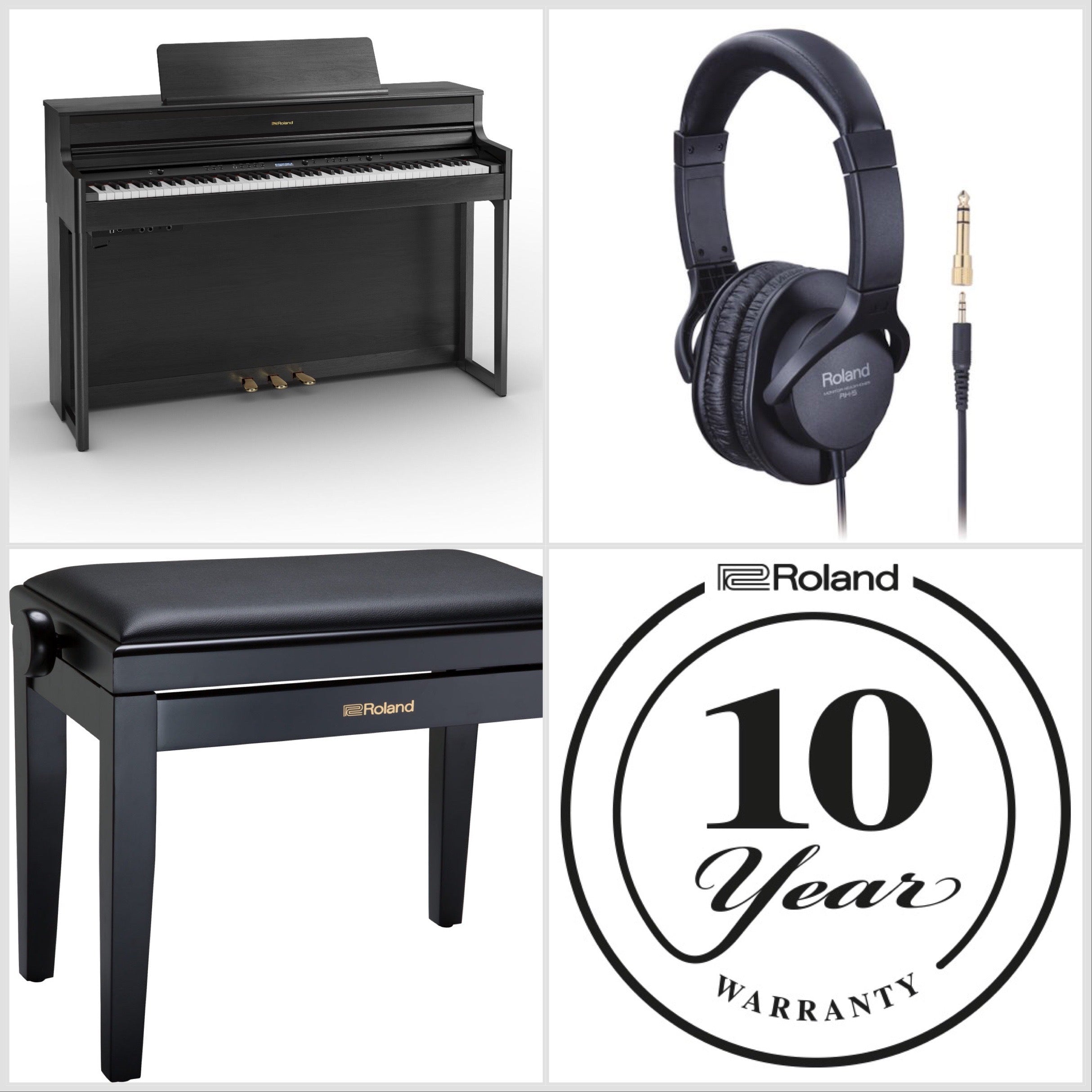 Roland HP704-CH Digital Upright Piano Charcoal Black Bundle - Fair Deal Music