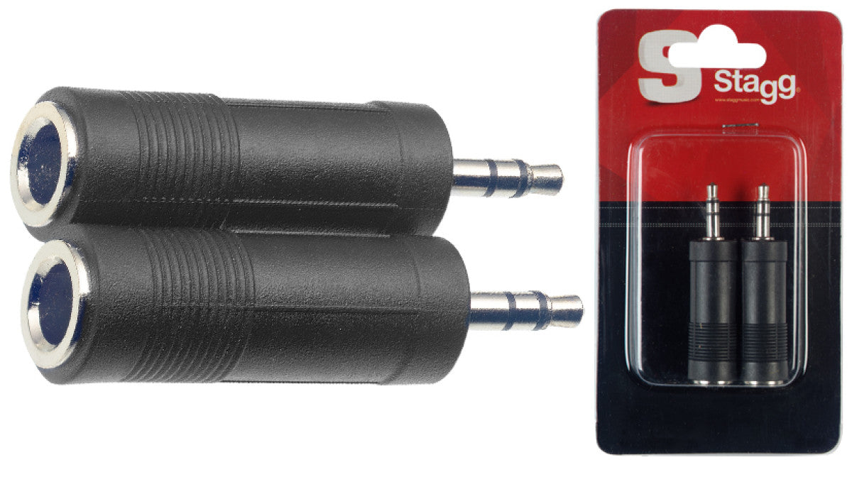Stagg AC-PFSJMSH Female 1/4" Stereo Jack to Male 3.5mm Stereo Mini Adaptor (pair) - Fair Deal Music