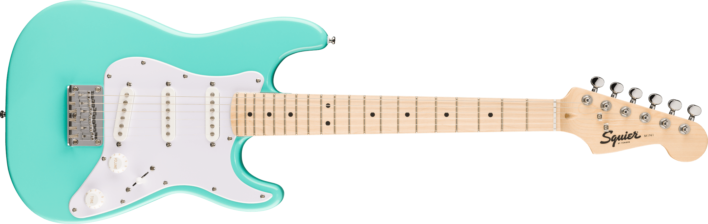 Squier Mini Stratocaster®, Maple Fingerboard, White Pickguard, Sea Foam Green - Fair Deal Music
