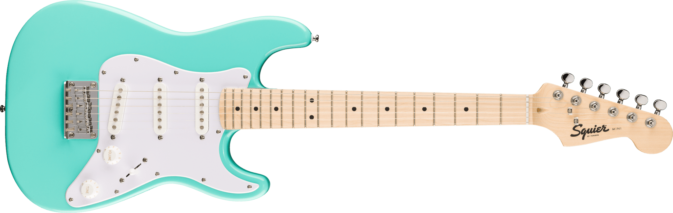 Squier Mini Stratocaster®, Maple Fingerboard, White Pickguard, Sea Foam Green - Fair Deal Music